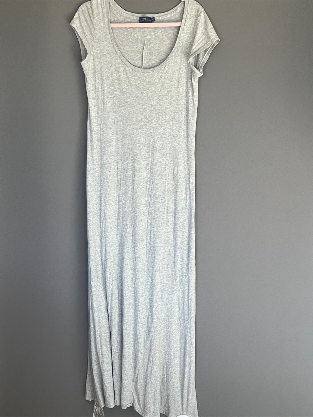 Polo Ralph Lauren Gray Jersey Maxi Dress Scoop Neck Short Sleeve Size M
